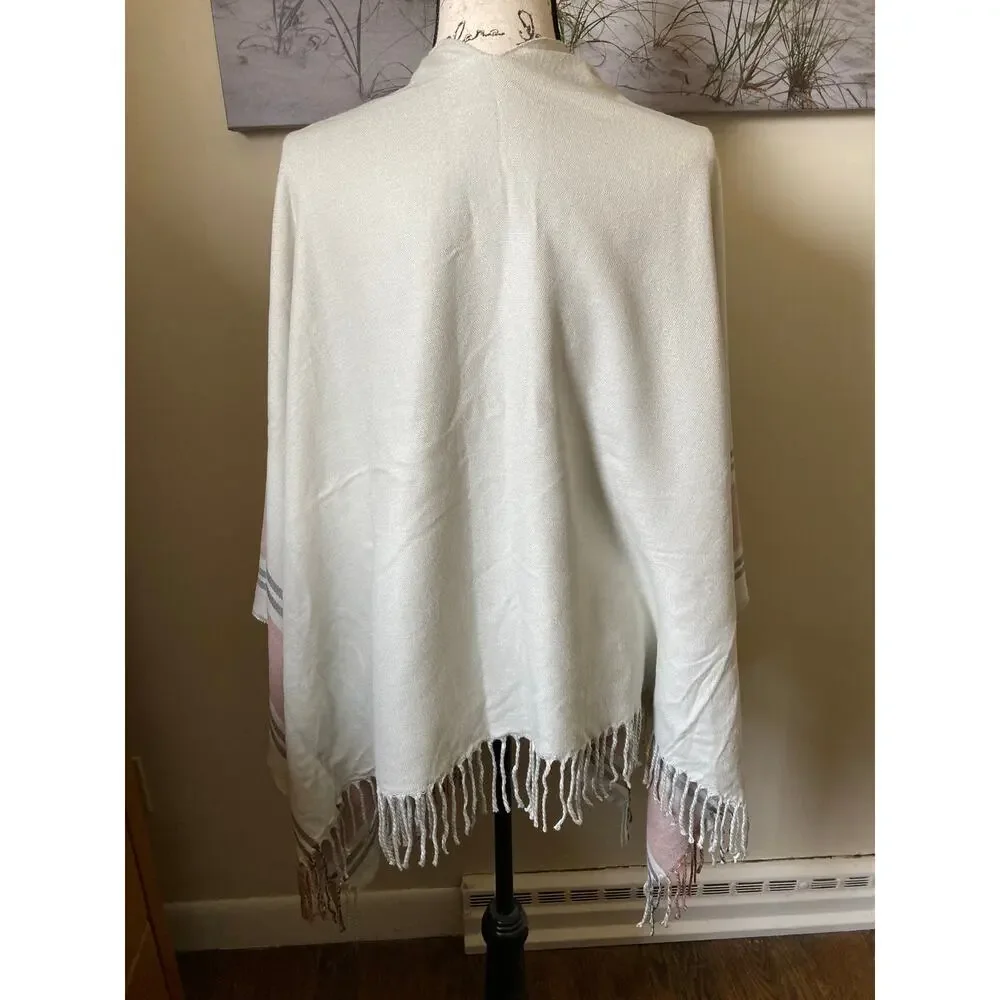 NWT Siizu Causebox blush pink/grey/cream stripe poncho scarf shawl, one size - Picture 3 of 12